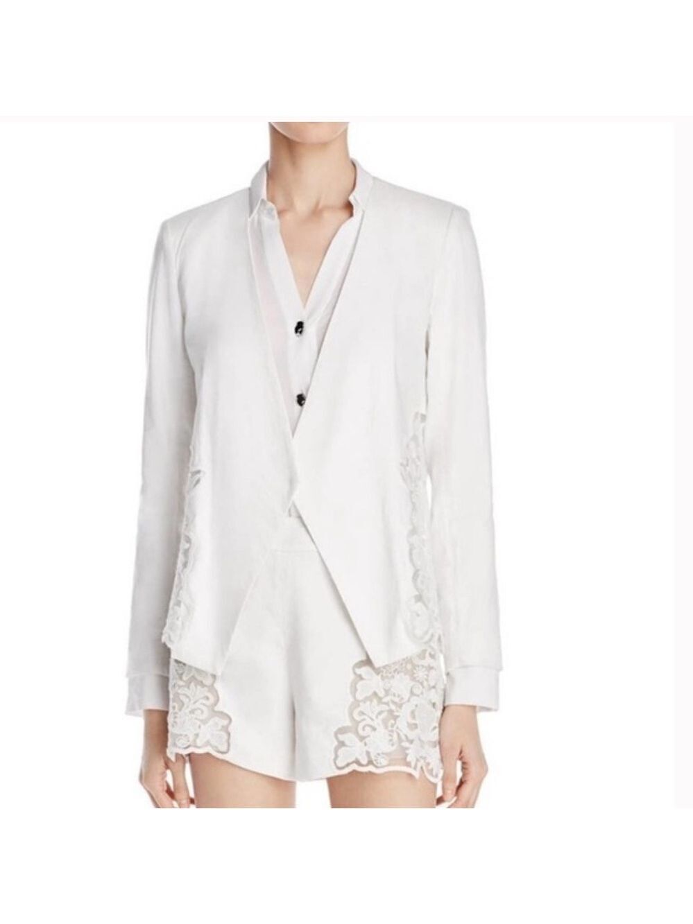 Alice + Olivia Jenice Lace Inset Blazer in White Sz Small